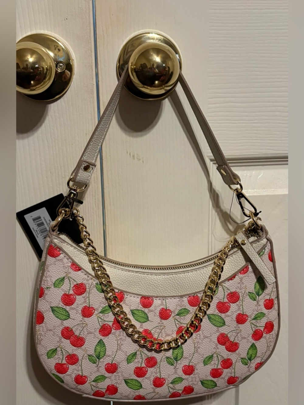 Nanette Lepore Cream Shoulder Bag with Red Cherry Print